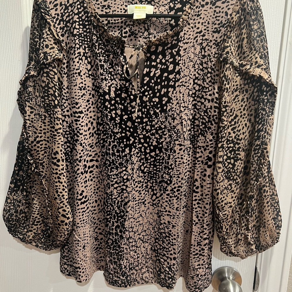 Maeve Black and Tan Patterned Blouse